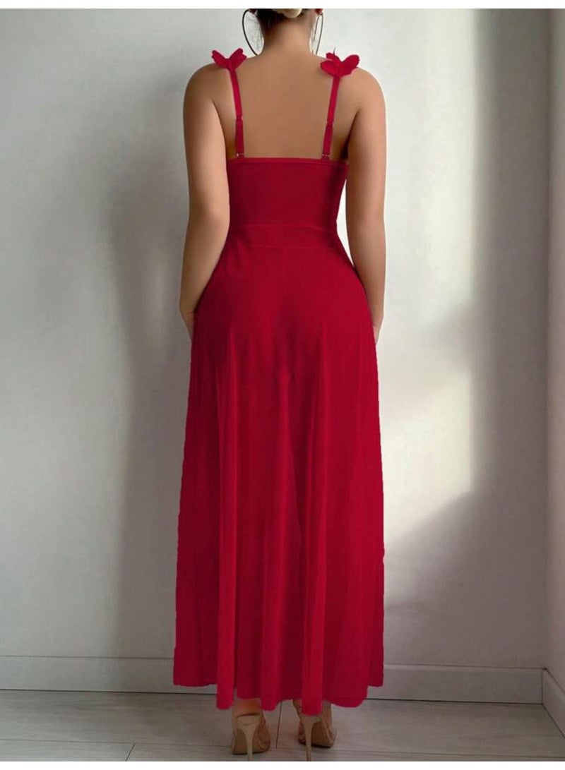 Sellcy Elegant Floral-Trimmed Set  red color - Image 2